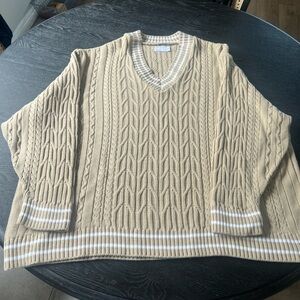 ASOS Tan V-Neck Cable Knit Sweater